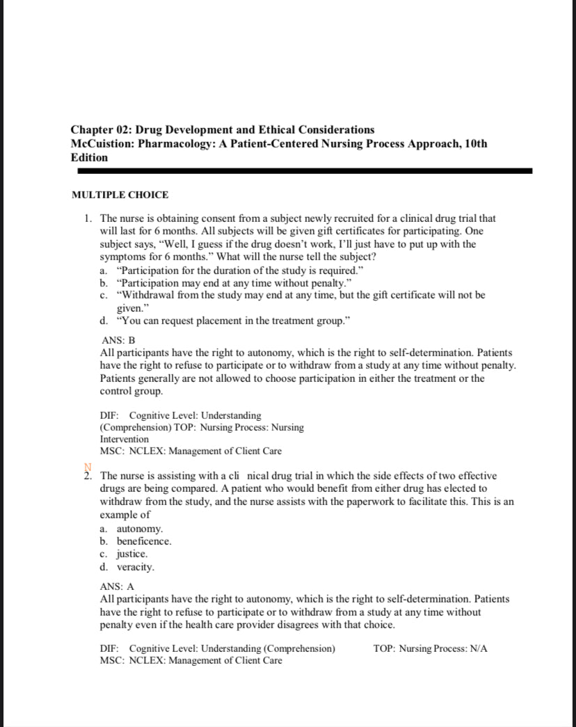 Testbank Pharmacology: A Patient-Centered Nursing Process Approach, 10. Auflage von McCuistion