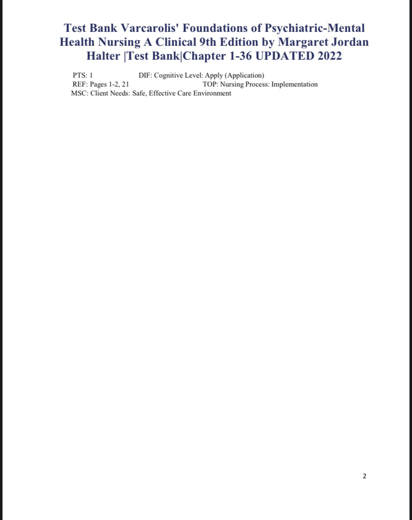 Testbank Varcarolis’ Foundations of Psychiatric-Mental Health Nursing: A Clinical Approach, 9. Auflage von Margaret Jordan Halter