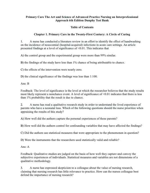 Testbank Primary Care: The Art and Science of Advanced Practice Nursing – An Interprofessional Approach, 6. Auflage von Dunphy