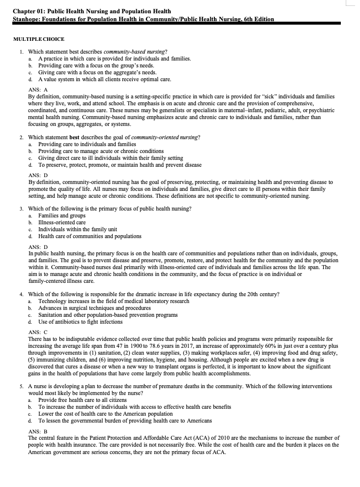 Testbank Foundations for Population Health in Community/Public Health Nursing, 6. Auflage von Stanhope