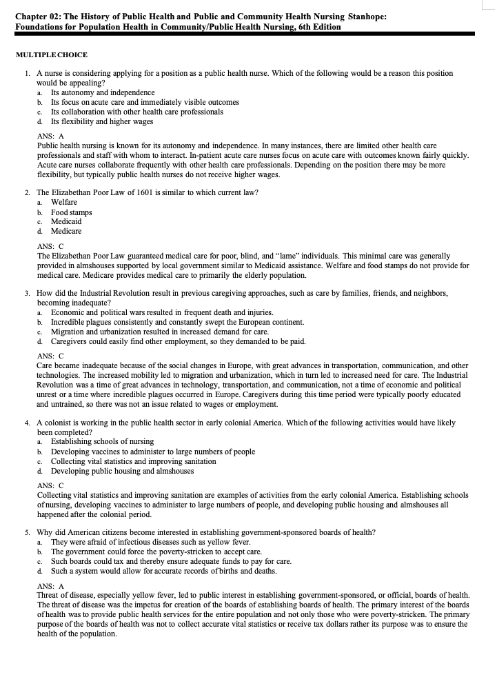 Testbank Foundations for Population Health in Community/Public Health Nursing, 6. Auflage von Stanhope