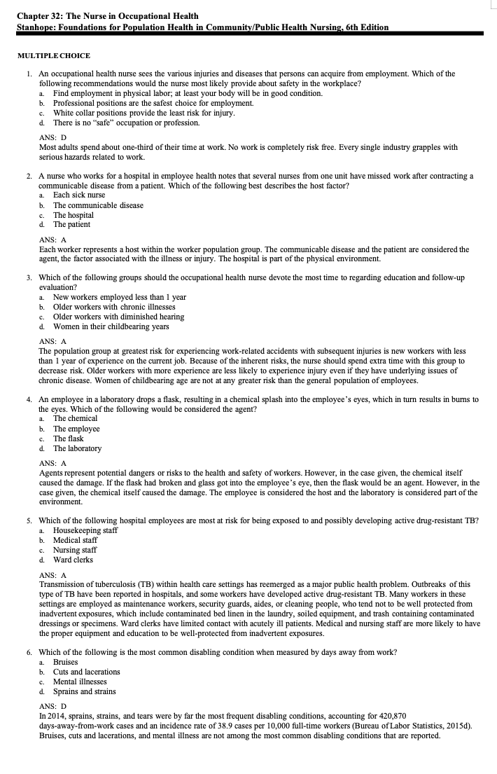 Testbank Foundations for Population Health in Community/Public Health Nursing, 6. Auflage von Stanhope