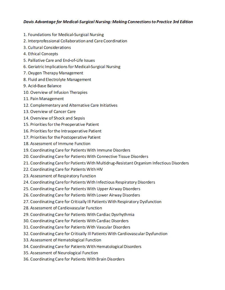 Testbank Davis Advantage for Medical-Surgical Nursing: Making Connections to Practice, 3. Auflage