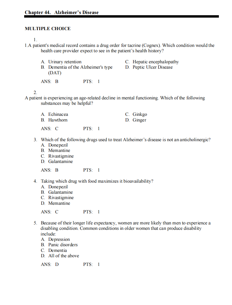 Testbank Pharmacotherapeutics for Advanced Practice: A Practical Approach, 5. Auflage