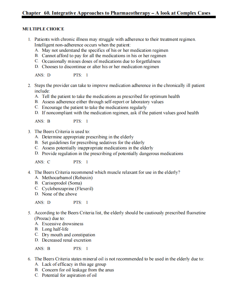 Testbank Pharmacotherapeutics for Advanced Practice: A Practical Approach, 5. Auflage