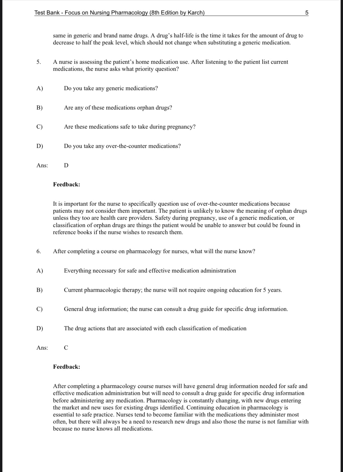 Testbank Focus on Nursing Pharmacology, 8. Auflage von Amy M. Karch