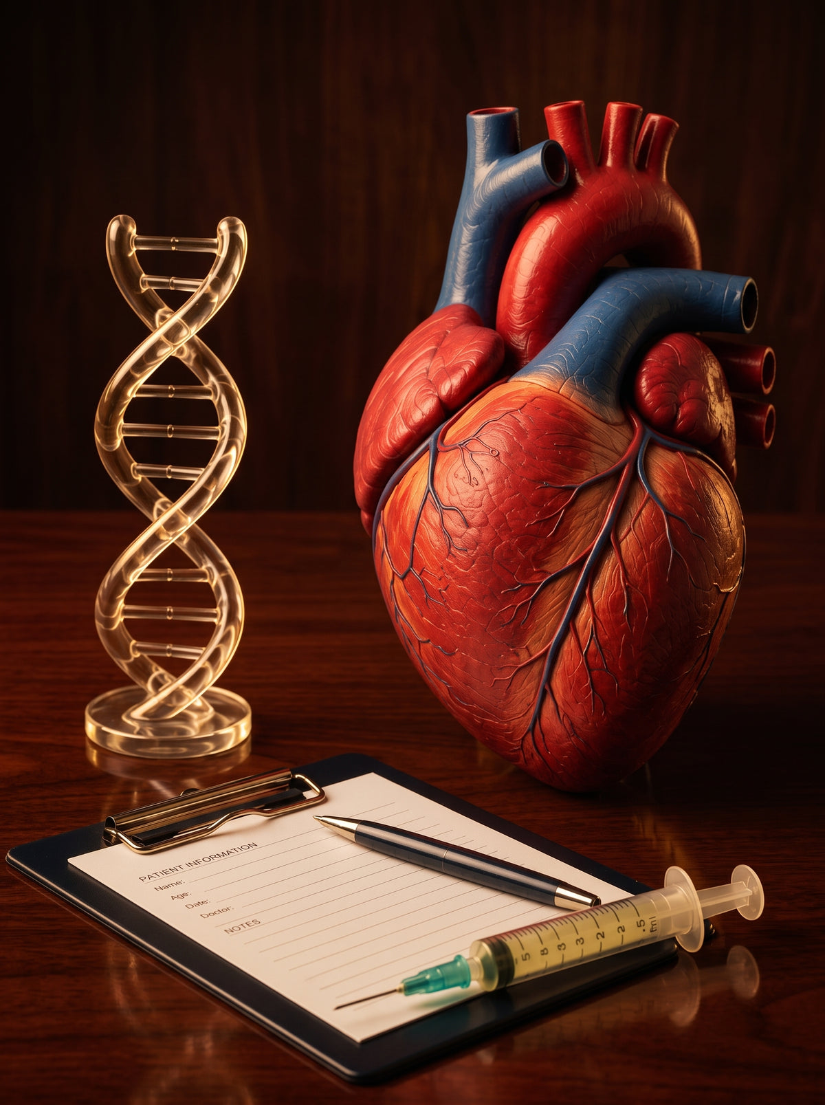 Anatomisches Herzmodell und DNA-Doppelhelix