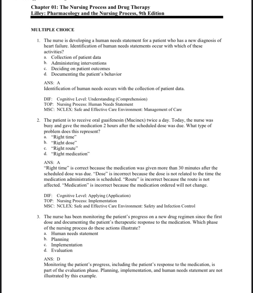 Testbank Pharmacology and the Nursing Process, 9. Auflage von Lilley