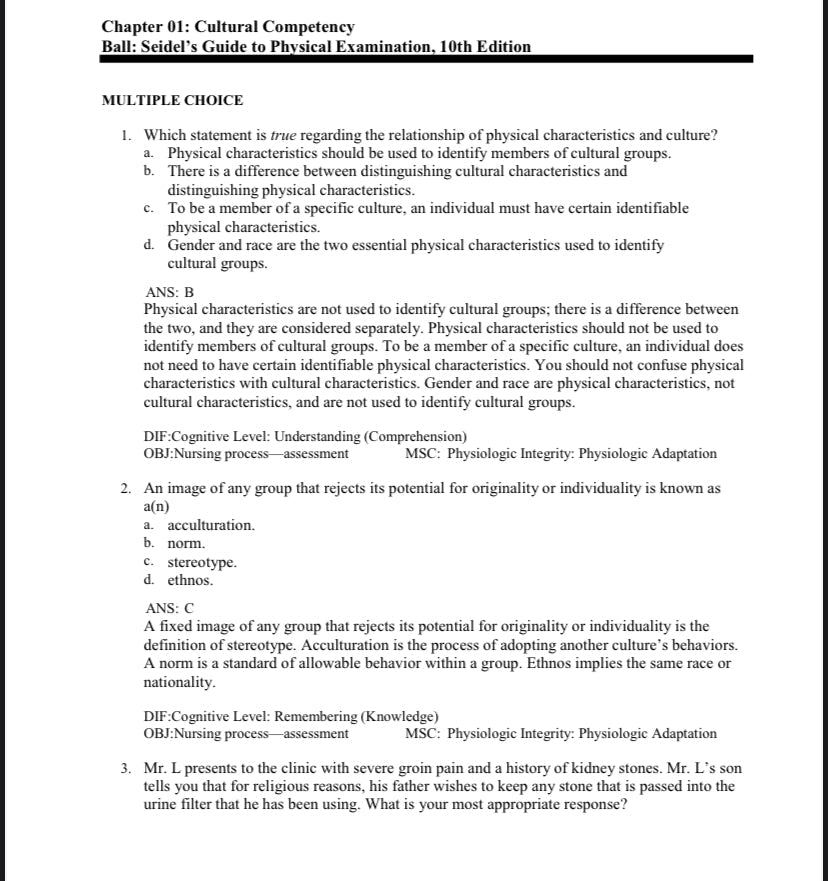 Testbank Seidel’s Guide to Physical Examination: An Interprofessional Approach, 10. Auflage von Ball