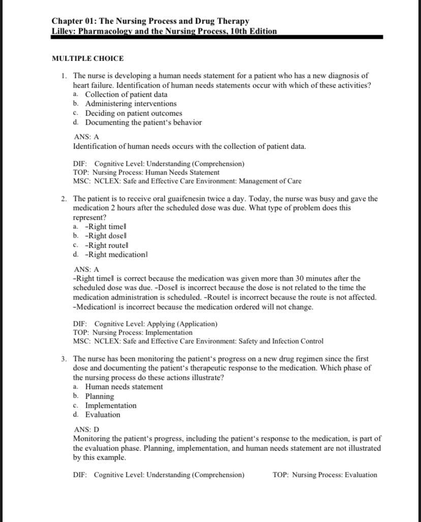 Testbank Pharmacology and the Nursing Process, 10. Auflage von Lilley