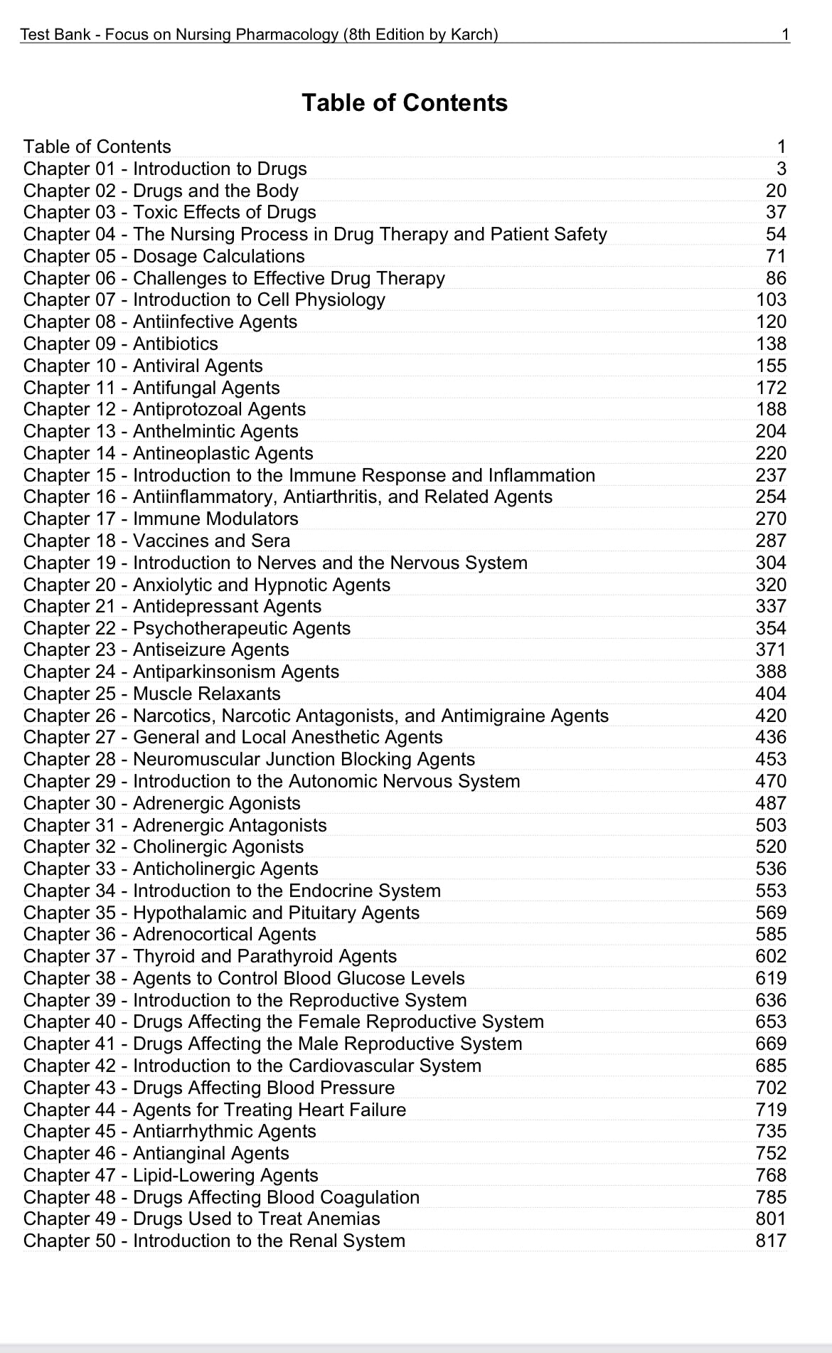 Testbank Focus on Nursing Pharmacology, 8. Auflage von Karch