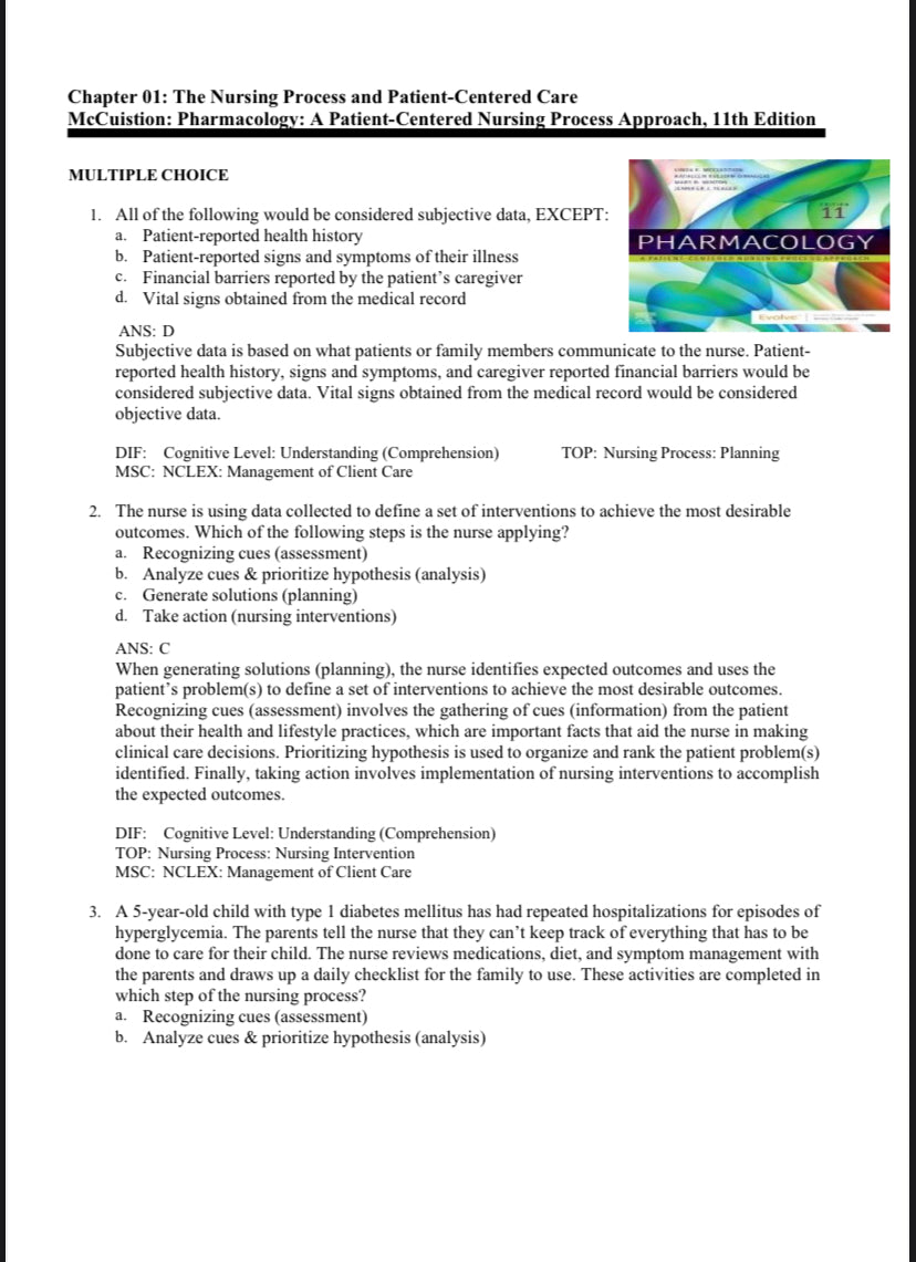 Testbank Pharmacology: A Patient-Centered Nursing Process Approach, 11. Auflage von McCuistion