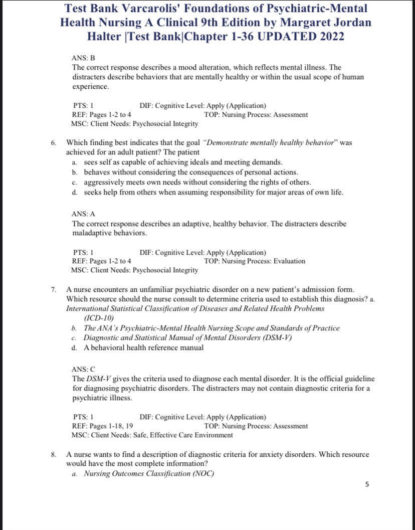 Testbank Varcarolis’ Foundations of Psychiatric-Mental Health Nursing: A Clinical Approach, 9. Auflage von Margaret Jordan Halter