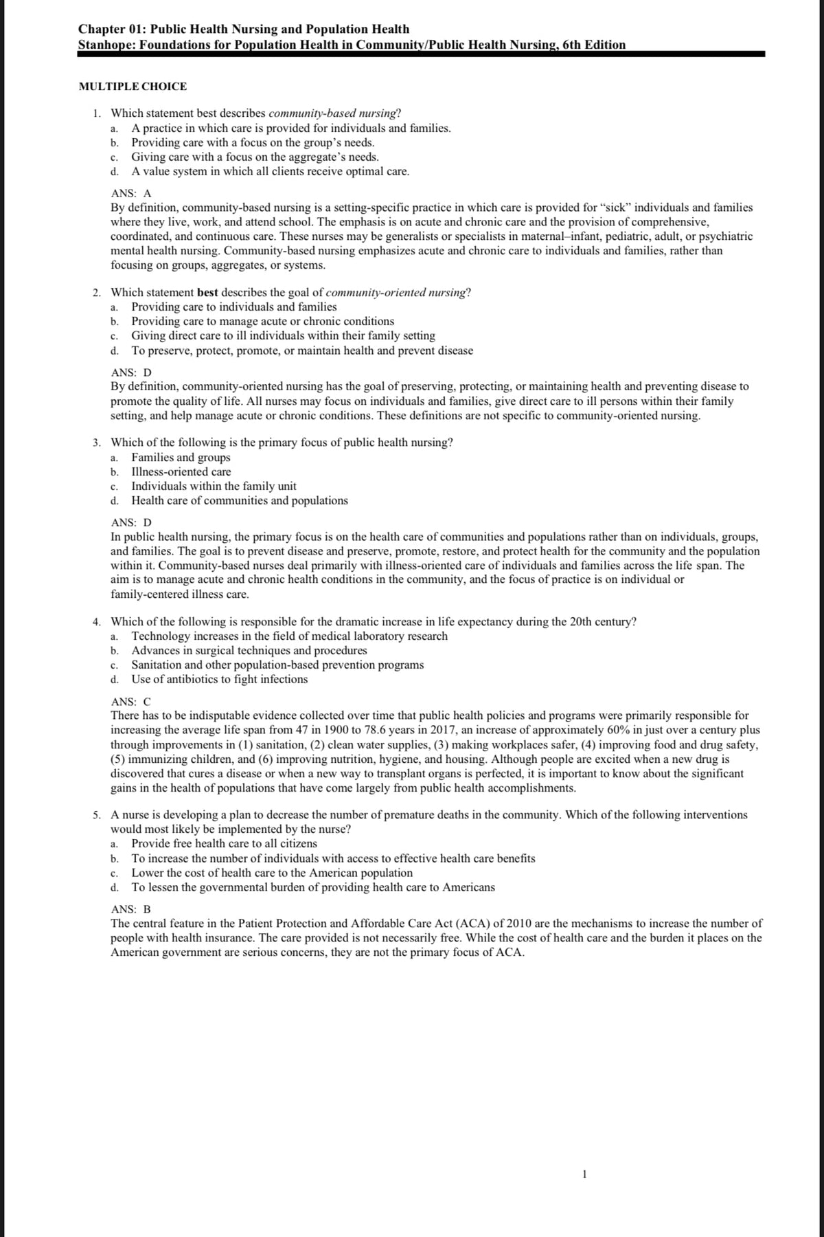 Testbank Foundations for Population Health in Community/Public Health Nursing, 6. Auflage
