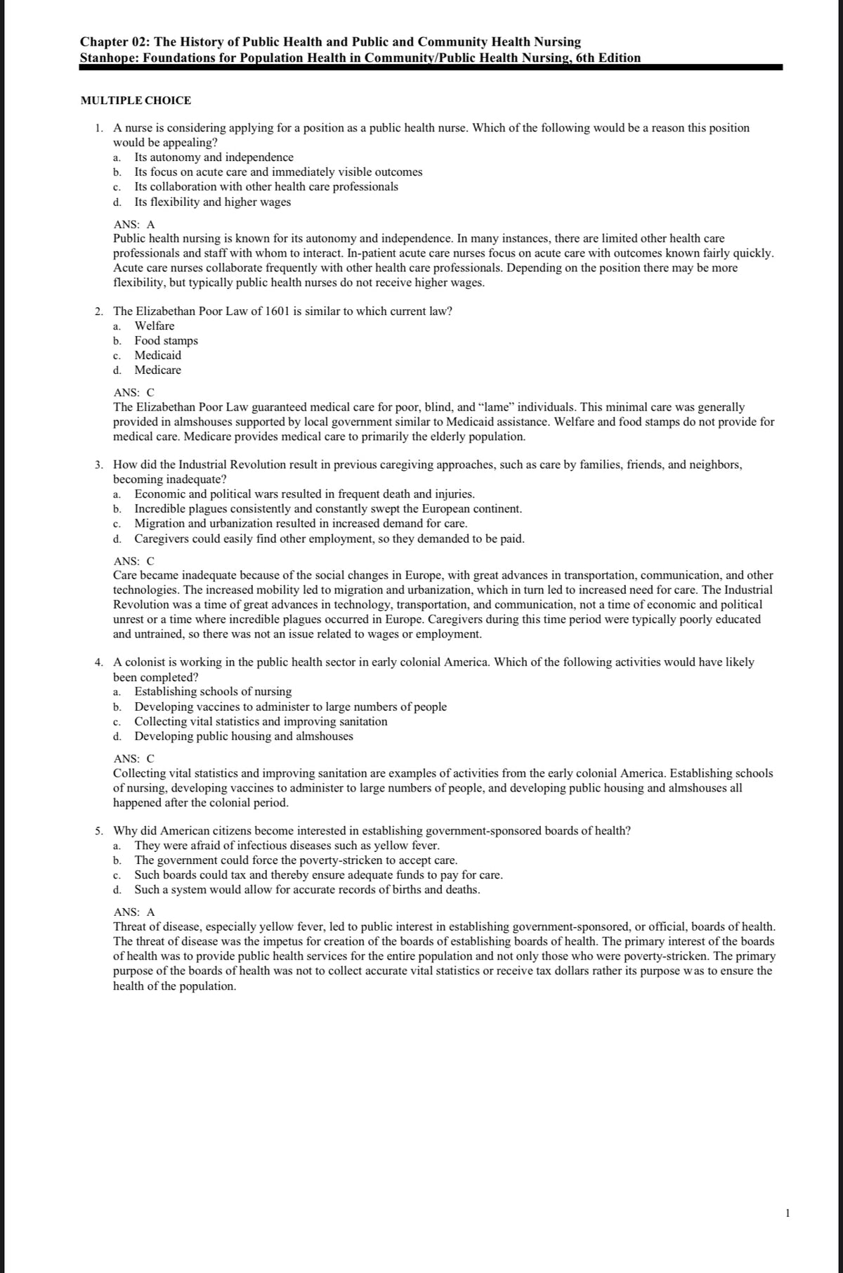 Testbank Foundations for Population Health in Community/Public Health Nursing, 6. Auflage